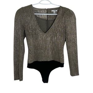 Amuse Society Metallic Gold Ribbed Bodysuit Long Sleeve Large